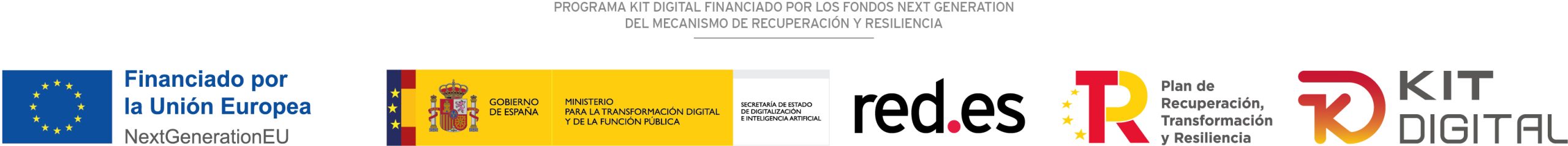 Logotips de la Unió Europea NextGenerationEU, Gobierno de España, Ministerio de Asuntos Económicos y Transformación Digital, red.es i Kit Digital